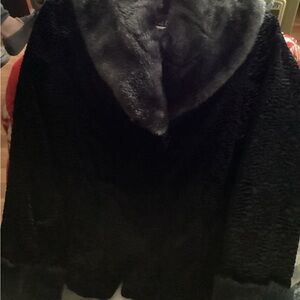 Luxurious Black Fur Women's Coat. Faux fur collar and cuffs